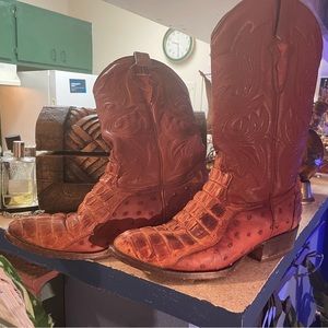 E L  B U I T R E  Caiman Ostrich Leather Cowboy Boots 9D Made in Mexico 🇲🇽